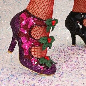 New PURPLE GLITTER, SEQUINS HEELS, HOLLY JOLLY, IRREGULAR CHOICE, size 10/11, 42